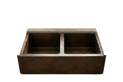 Hammered Copper Double Bowl Farmhouse Sink - Nocturn - Brasska