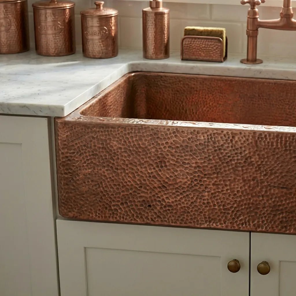 Hammered Copper Single Bowl Farmhouse Kitchen Sink-Deluxe - Brasska