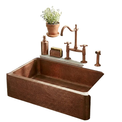 Hammered Copper Single Bowl Farmhouse Kitchen Sink-Deluxe - Brasska