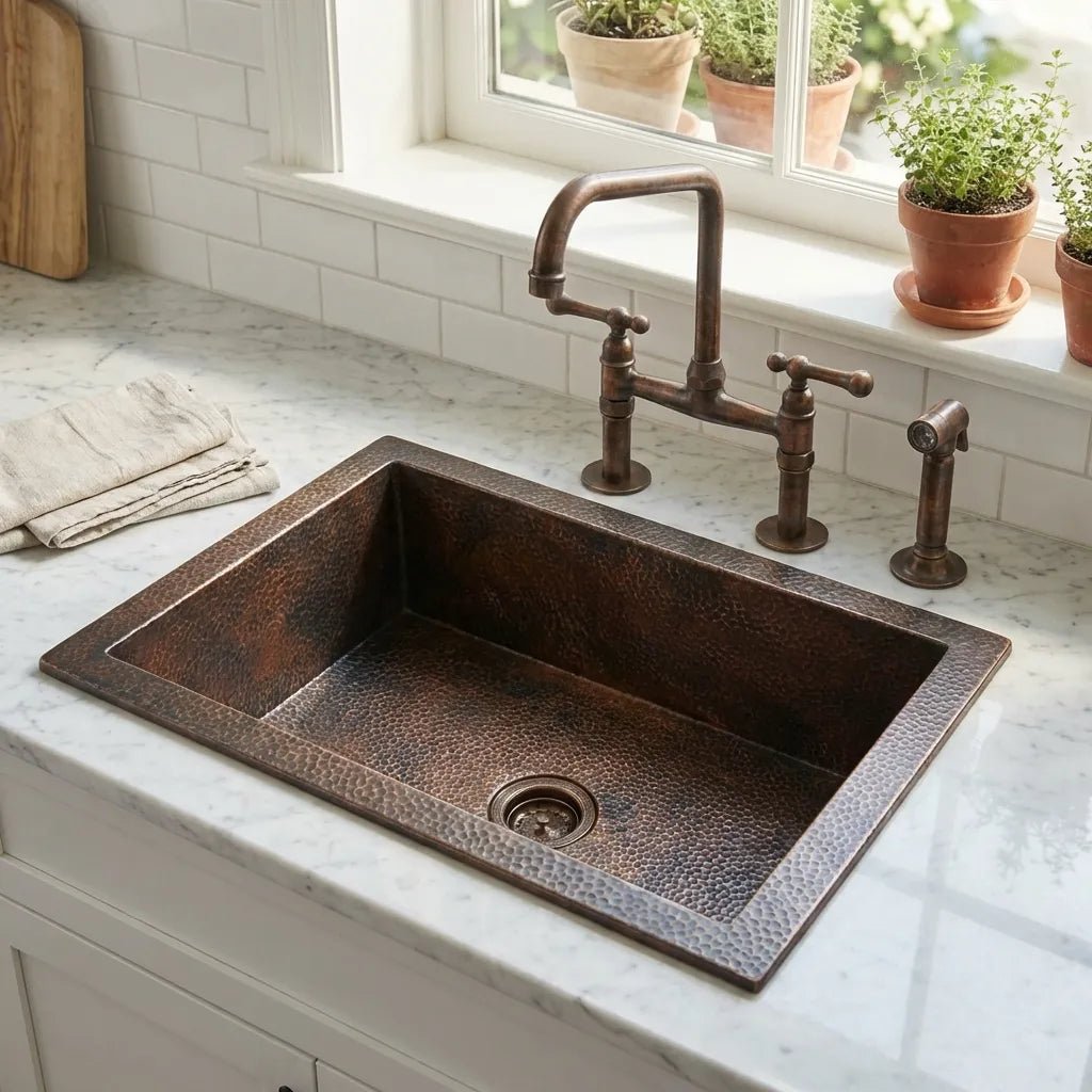 Hammered Copper Top Mount Sink - Nebula - Brasska
