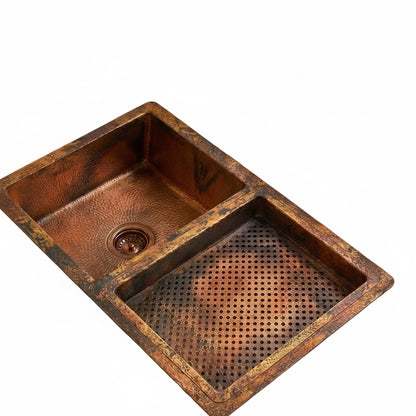 Hammered Double Bowl Copper Undermount Kitchen Sink - Zeta - Brasska
