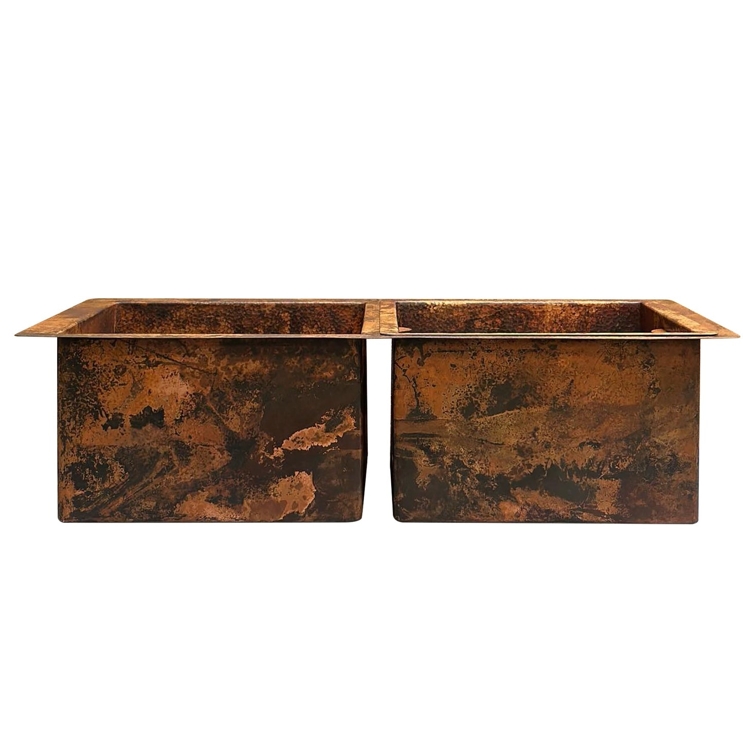 Hammered Double Bowl Copper Undermount Kitchen Sink - Zeta - Brasska