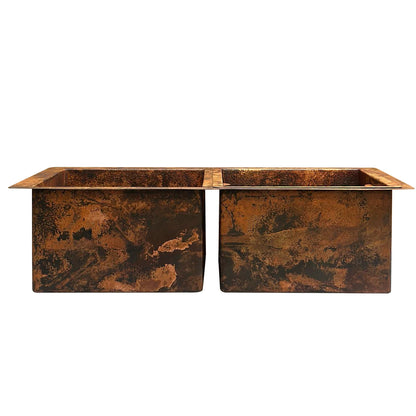 Hammered Double Bowl Copper Undermount Kitchen Sink - Zeta - Brasska