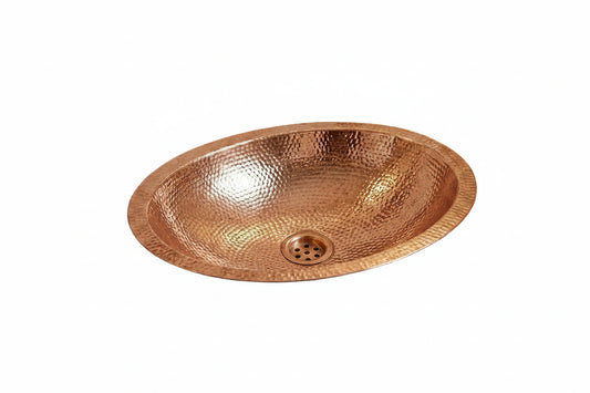 Hammered Oval Copper Vessel Sink – Handmade Drop-In Bathroom Basin - Brasska
