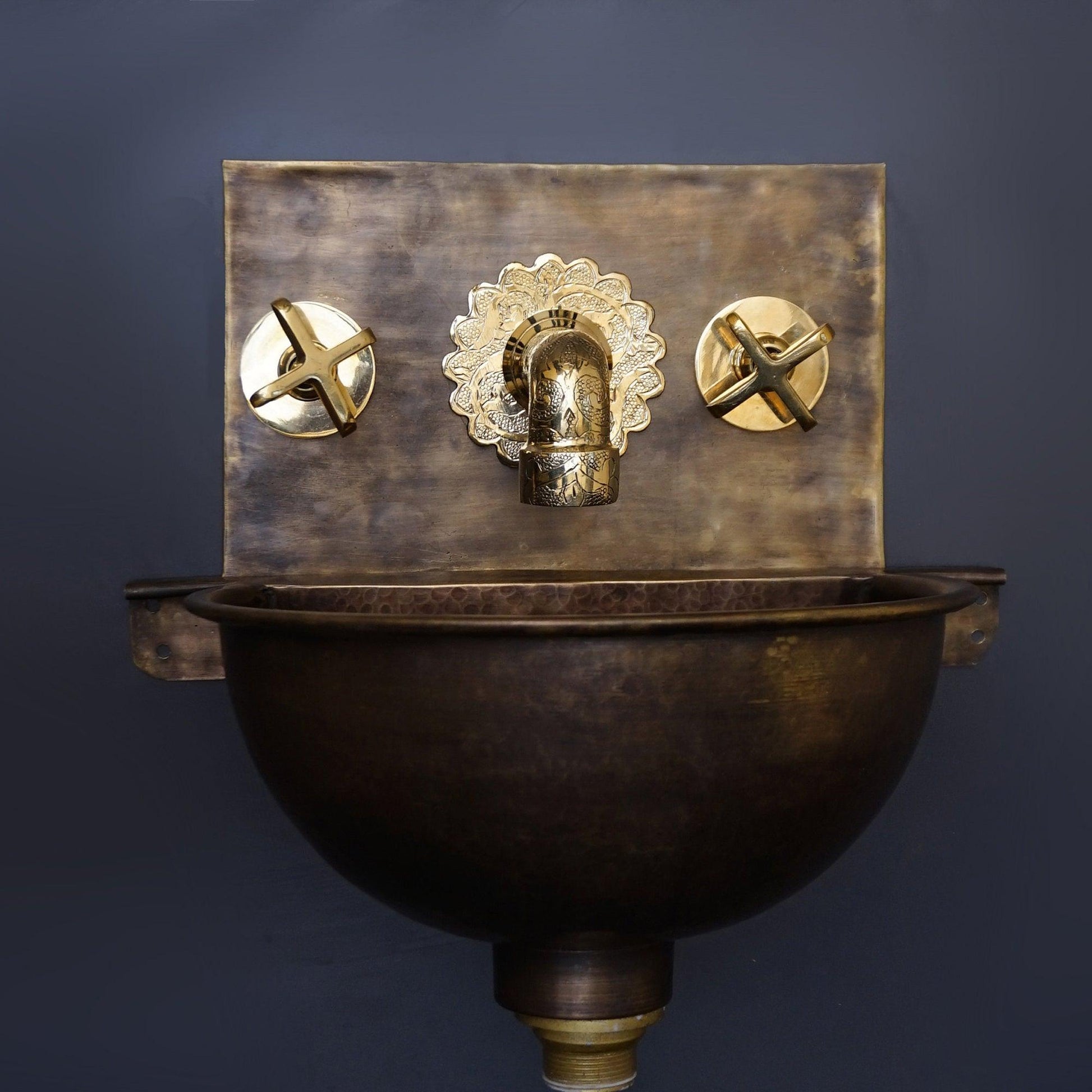 Hammered Patina Brass Wall Mount Sink With Solid Brass Faucet - Brasska