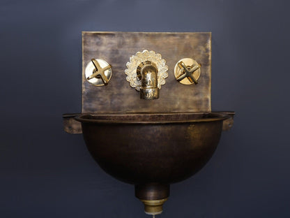 Hammered Patina Brass Wall Mount Sink With Solid Brass Faucet - Brasska