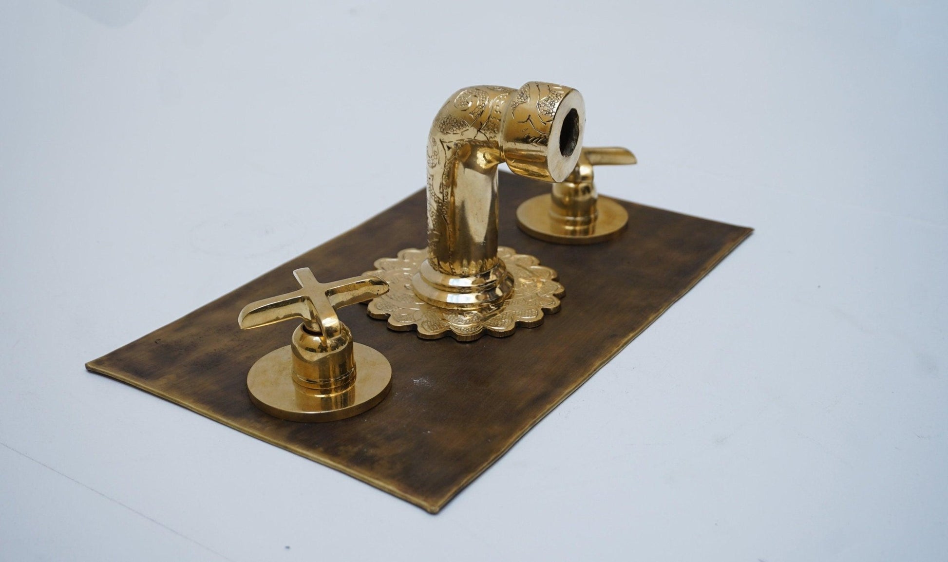 Hammered Patina Brass Wall Mount Sink With Solid Brass Faucet - Brasska