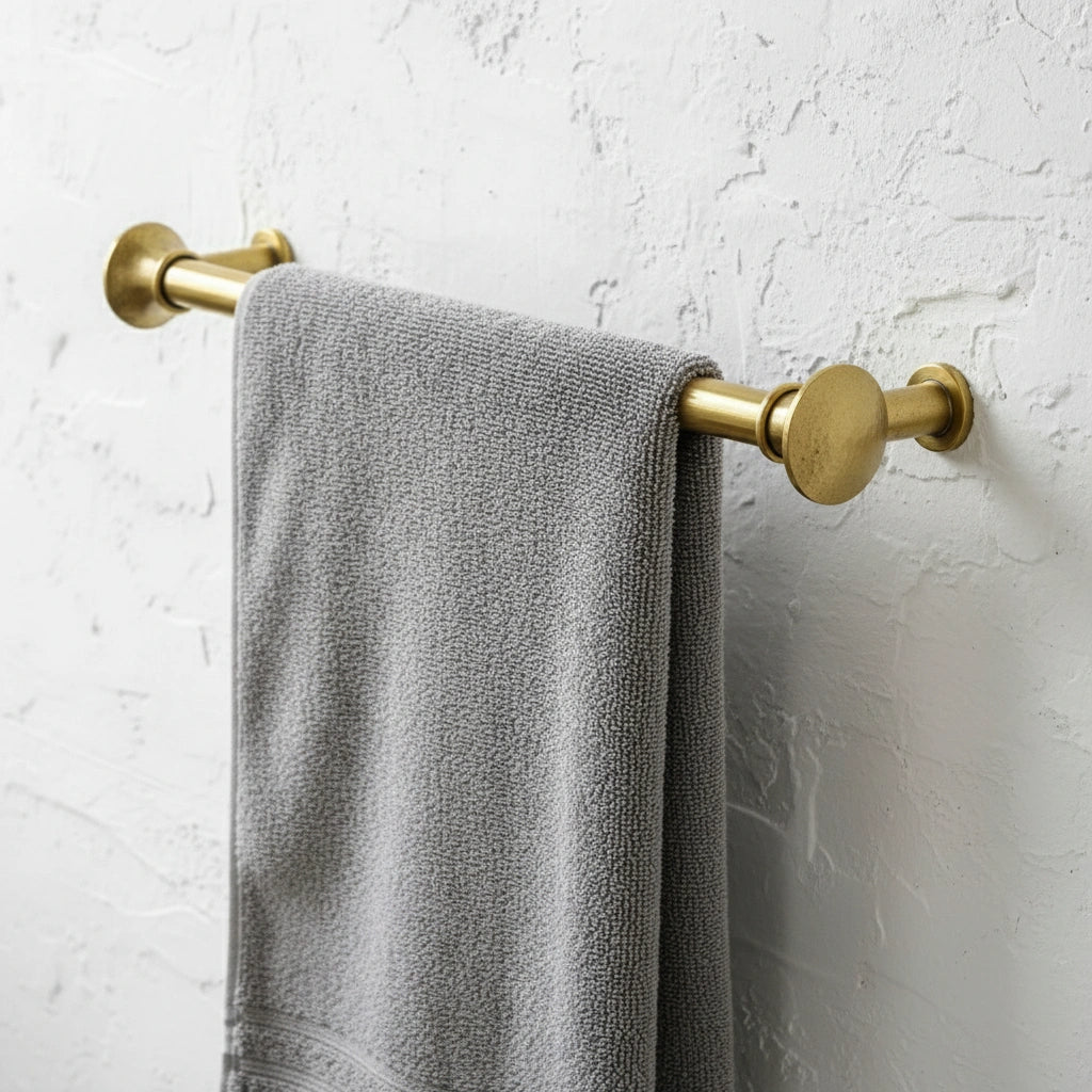 Hammered Solid Brass Towel Bar – Unlacquered Wall Mounted Bathroom Rail - Brasska