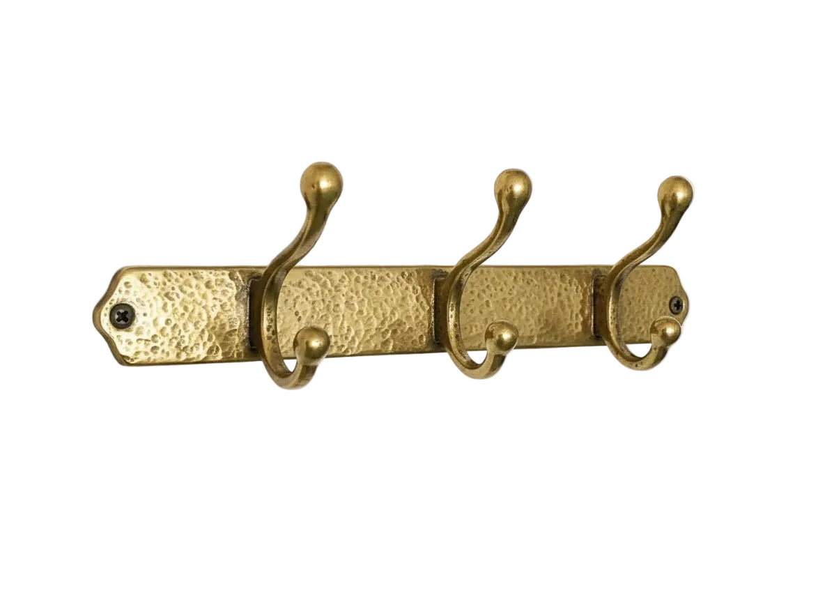 Hammered Solid Brass Wall Hooks – Handmade Unlacquered Coat Rack - Brasska
