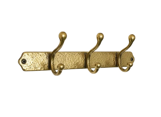 Hammered Solid Brass Wall Hooks – Handmade Unlacquered Coat Rack - Brasska