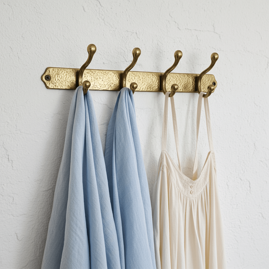 Hammered Solid Brass Wall Hooks – Handmade Unlacquered Coat Rack - Brasska