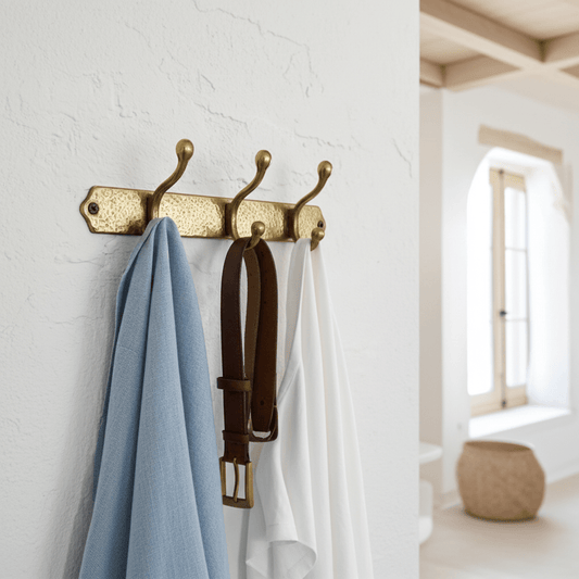 Hammered Solid Brass Wall Hooks – Handmade Unlacquered Coat Rack - Brasska