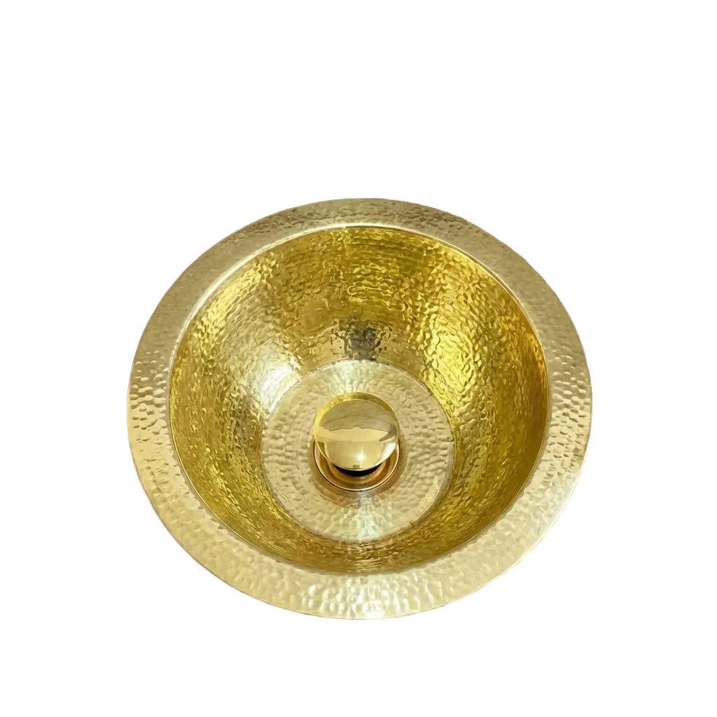 Hammered Unlacquered Brass Round Bar Sink – Solid Brass Prep Sink with Drain - Brasska