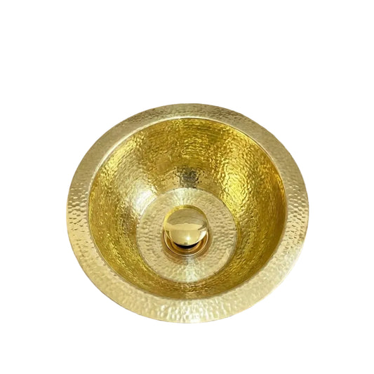Hammered Unlacquered Brass Round Bar Sink – Solid Brass Prep Sink with Drain - Brasska
