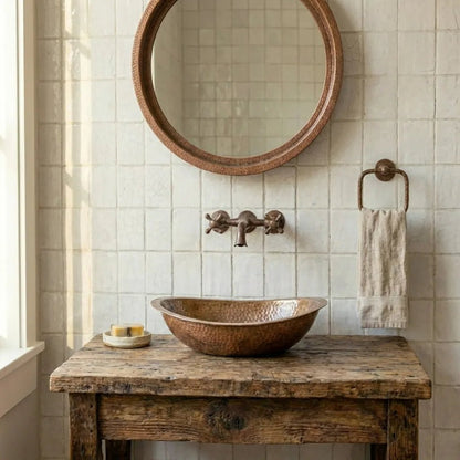 Hand-Hammered Copper Vessel Sink – Rustic Bathroom Washbasin - Brasska
