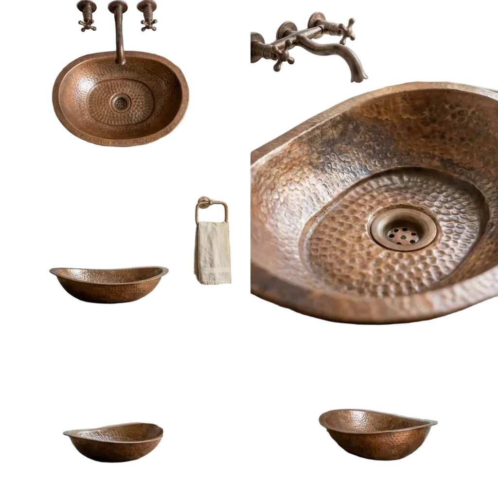 Hand-Hammered Copper Vessel Sink – Rustic Bathroom Washbasin - Brasska