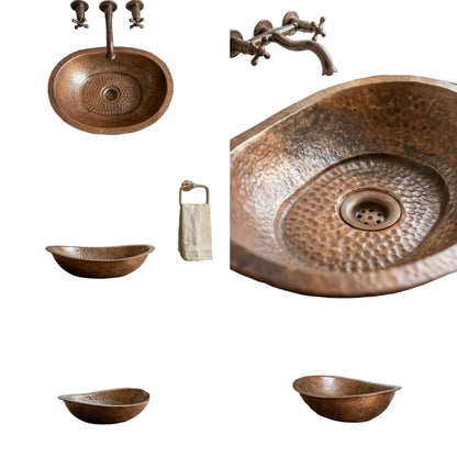 Hand-Hammered Copper Vessel Sink – Rustic Bathroom Washbasin - Brasska