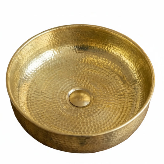 Hand-Hammered Unlacquered Brass Vessel Sink – Round Artisan Bathroom Basin - Brasska