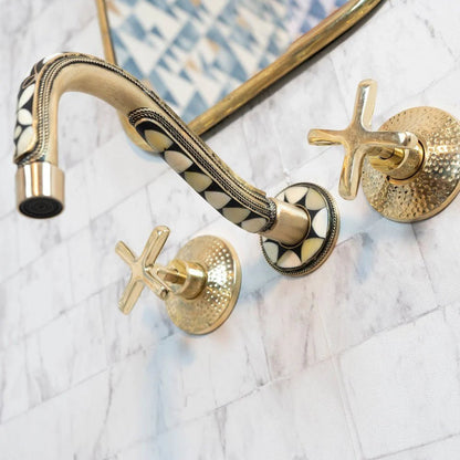 Handcrafted Cobra Wood & Brass Wall Mounted faucet - Brasska