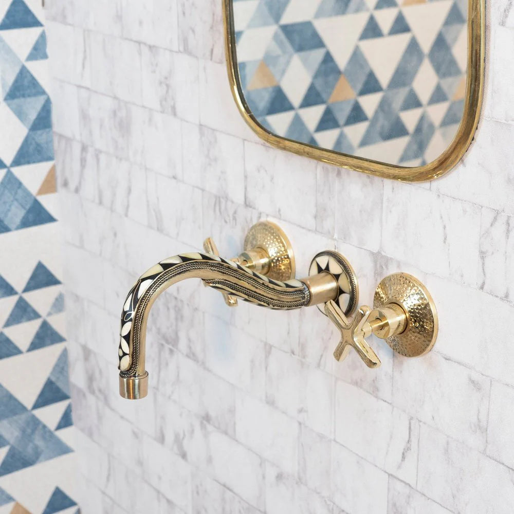Handcrafted Cobra Wood & Brass Wall Mounted faucet