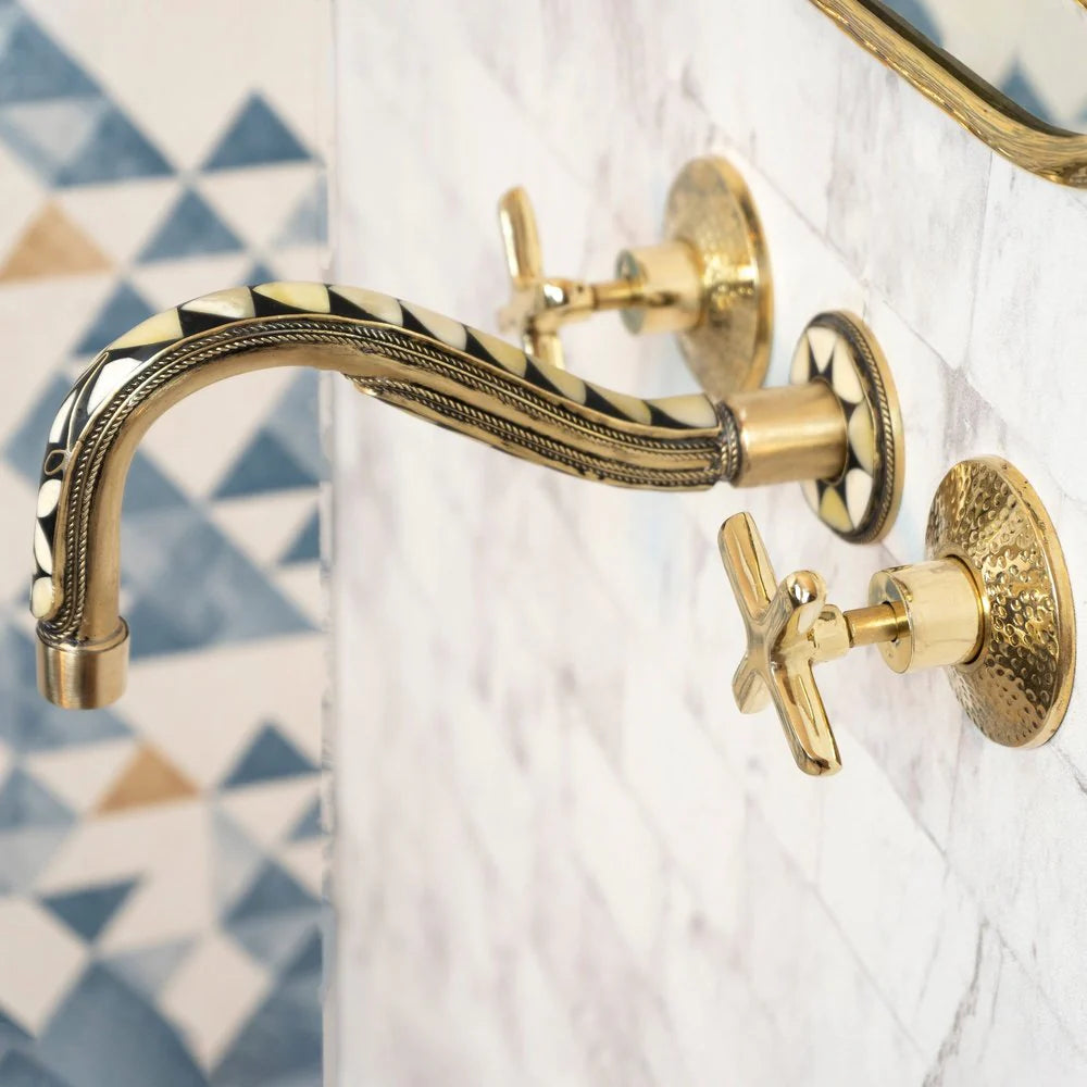 Handcrafted Cobra Wood & Brass Wall Mounted faucet
