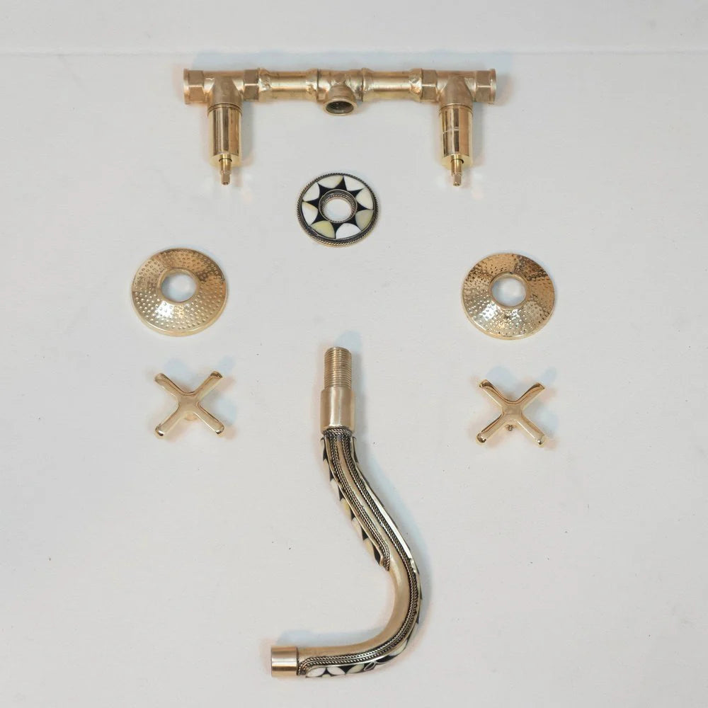 Handcrafted Cobra Wood & Brass Wall Mounted faucet