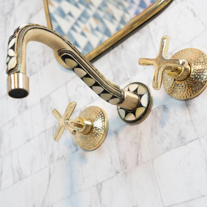 Handcrafted Cobra Wood & Brass Wall Mounted faucet
