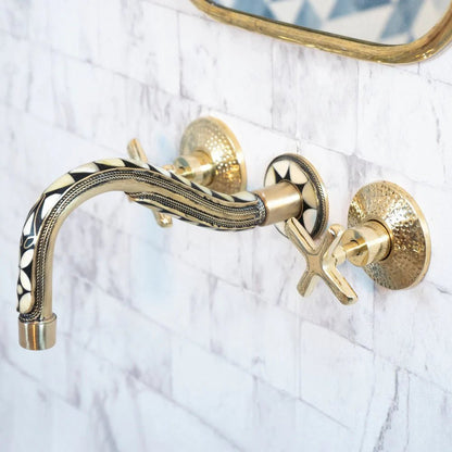 Handcrafted Cobra Wood & Brass Wall Mounted faucet - Brasska