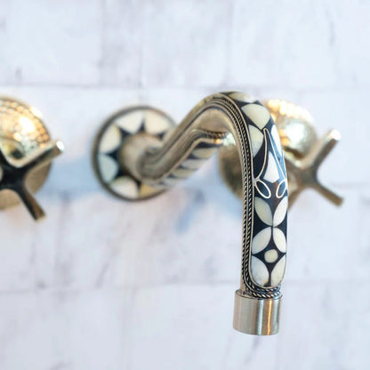 Handcrafted Cobra Wood & Brass Wall Mounted faucet - Brasska