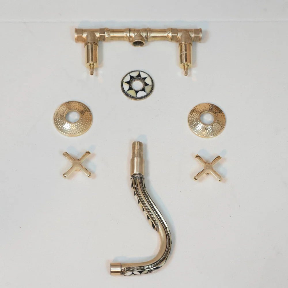 Handcrafted Cobra Wood & Brass Wall Mounted faucet - Brasska