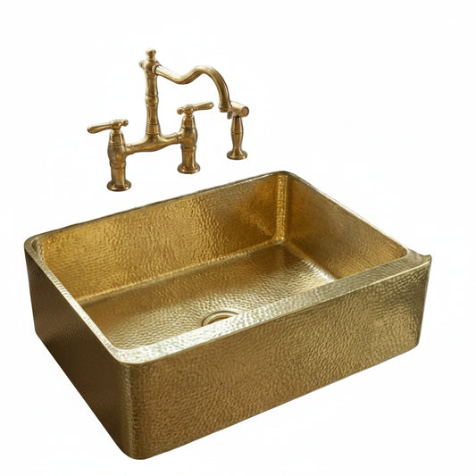 Handcrafted Hammered Brass Apron-Front Farmhouse Kitchen Sink - Brasska