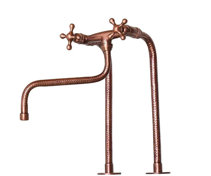 Handcrafted Hammered Copper kitchen faucet with dual cross handles, rustic finish, durable brass construction for kitchen use