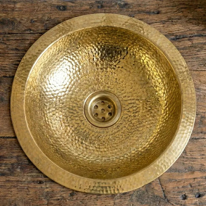 Handcrafted Hammered Unlacquered Brass Bar Sink Drop In - Brasska