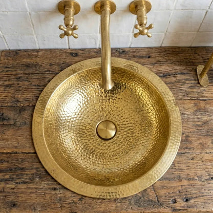 Handcrafted Hammered Unlacquered Brass Bar Sink Drop In - Brasska