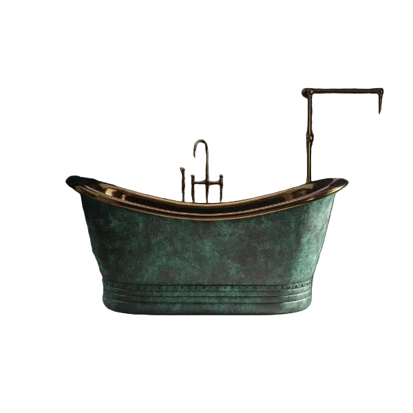 Handcrafted Patina Copper Bathtub with Rose Gold Interior, showcasing luxurious metal finish and elegant design by Brasska.