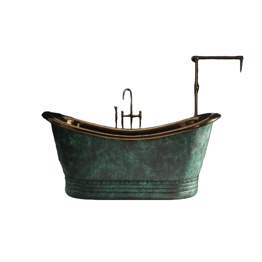 Handcrafted Patina Copper Bathtub with Rose Gold Interior, showcasing luxurious metal finish and elegant design by Brasska.
