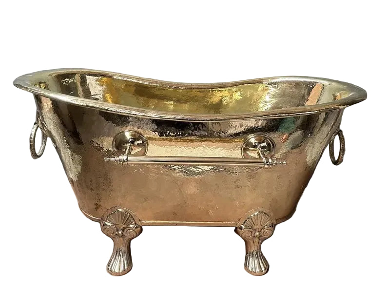 Handcrafted Solid Copper Clawfoot Bathtub – Antique Finish with Lion Feet & Side Rings - Brasska