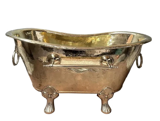 Handcrafted Solid Copper Clawfoot Bathtub – Antique Finish with Lion Feet & Side Rings - Brasska
