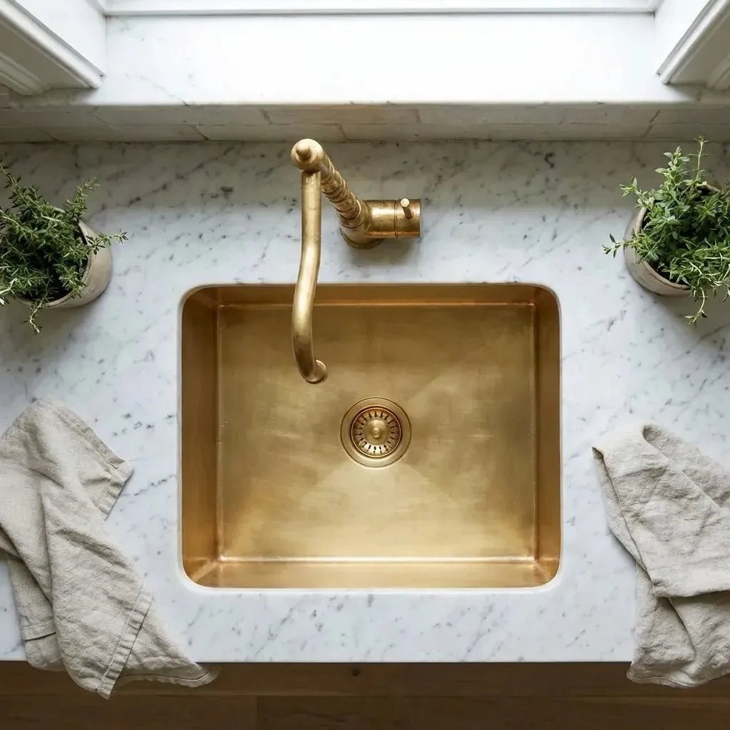 Handcrafted Undermount Brass Bar Sink - Square Bar Kitchen Sink Including drain - Brasska