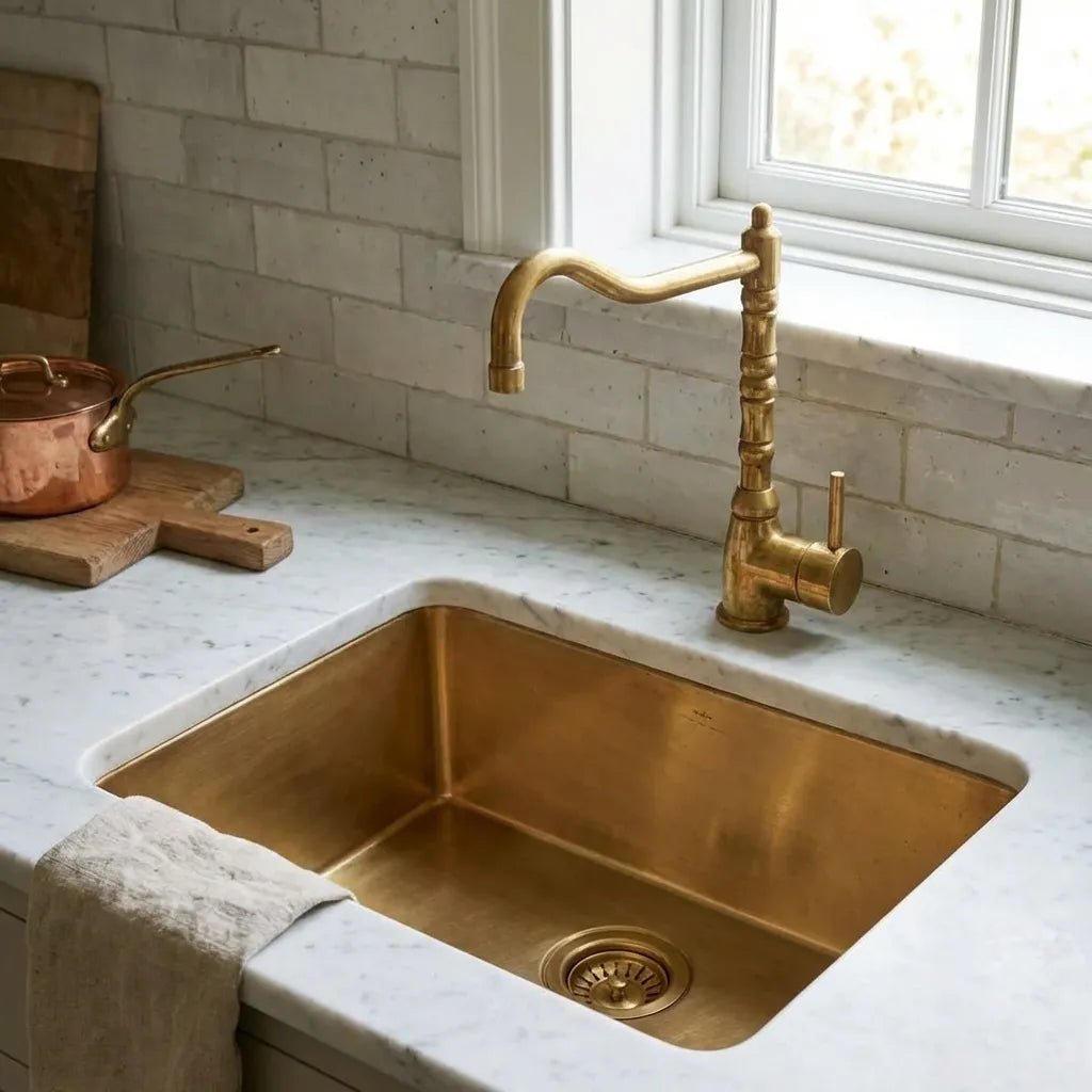 Handcrafted Undermount Brass Bar Sink - Square Bar Kitchen Sink Including drain - Brasska
