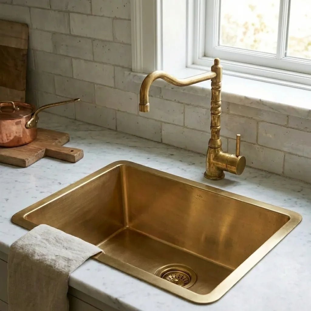 Handcrafted Undermount Brass Bar Sink - Square Bar Kitchen Sink Including drain - Brasska