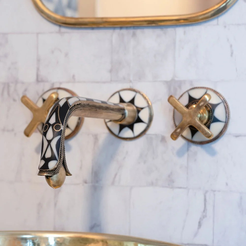Handcrafted Wood & Brass Wall Mounted faucet