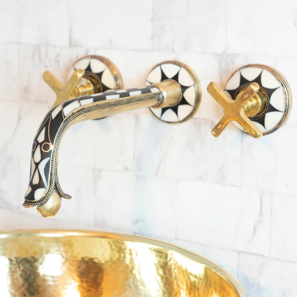 Handcrafted Wood & Brass Wall Mounted faucet