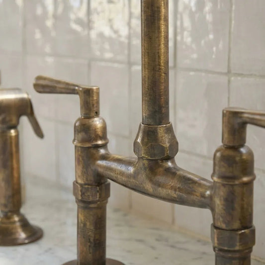 Handmade Antique Brass Bridge Kitchen Faucet - Brasska