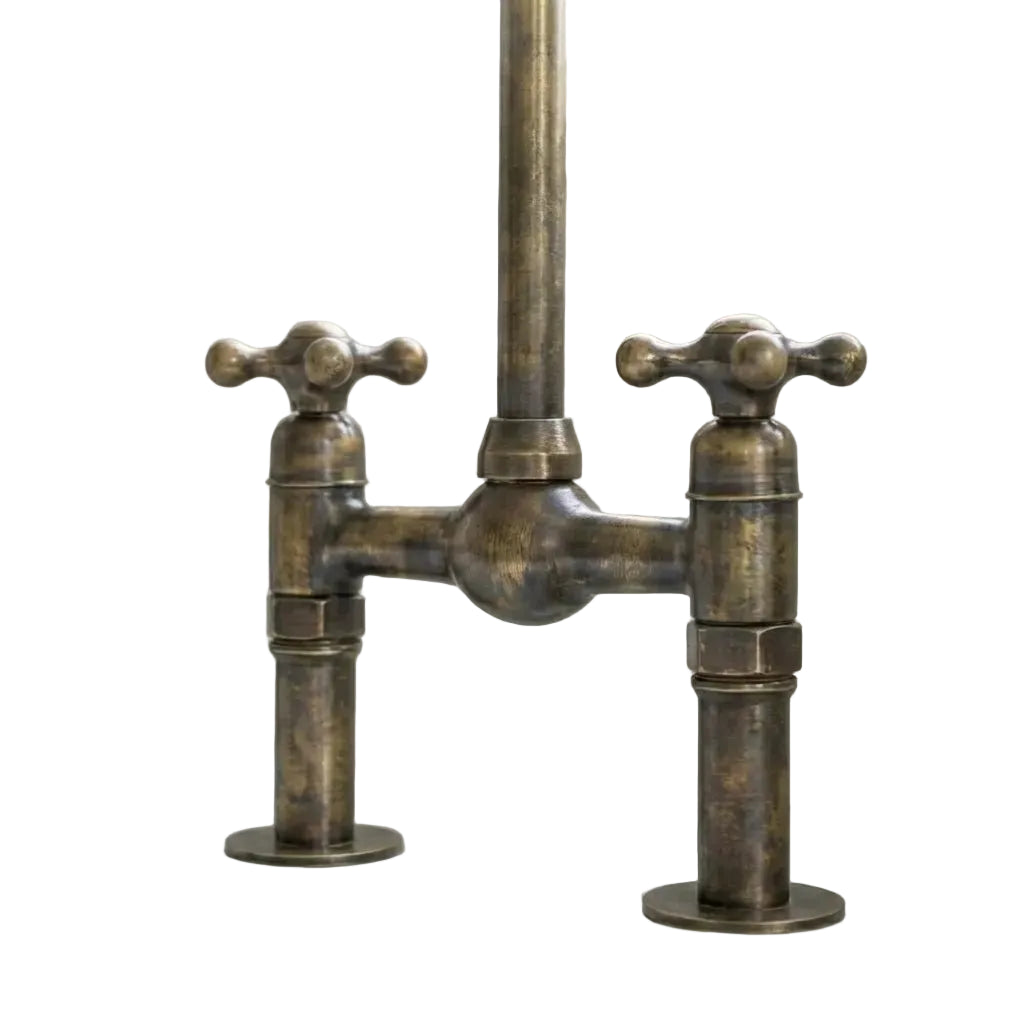 Handmade Antique Brass Gooseneck Bridge Kitchen Faucet - Brasska