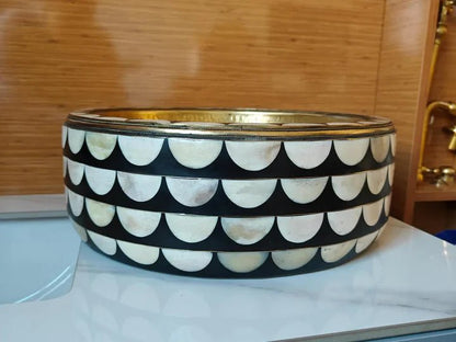 Handmade Brass & Inlay Vessel Sink – Decorative Round Bathroom Basin - Brasska
