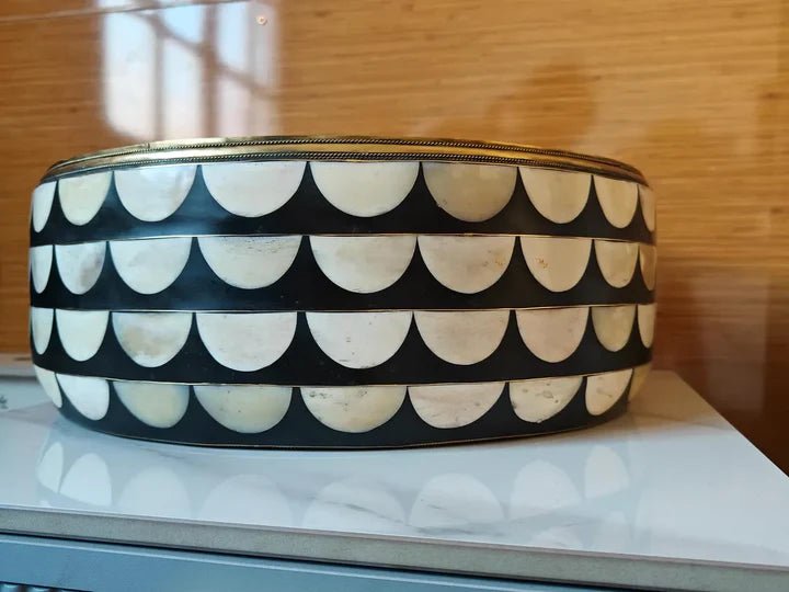 Handmade Brass & Inlay Vessel Sink – Decorative Round Bathroom Basin - Brasska