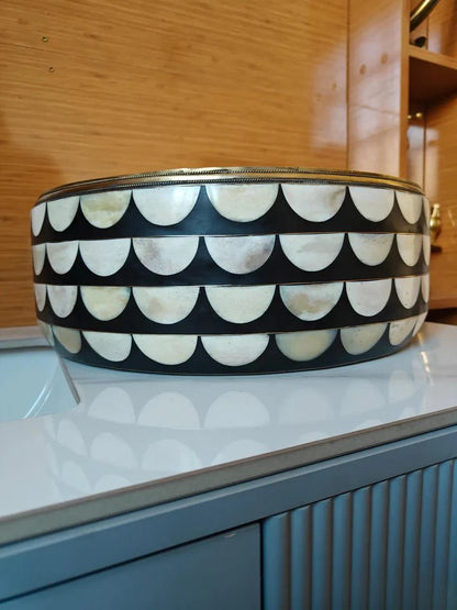 Handmade Brass & Inlay Vessel Sink – Decorative Round Bathroom Basin - Brasska