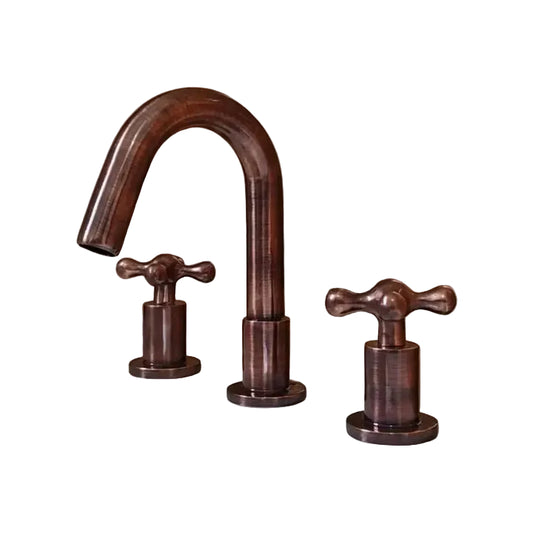 Handmade Brass Widespread Bathroom Faucet – 3 Hole Basin Mixer with Cross Handles - Brasska
