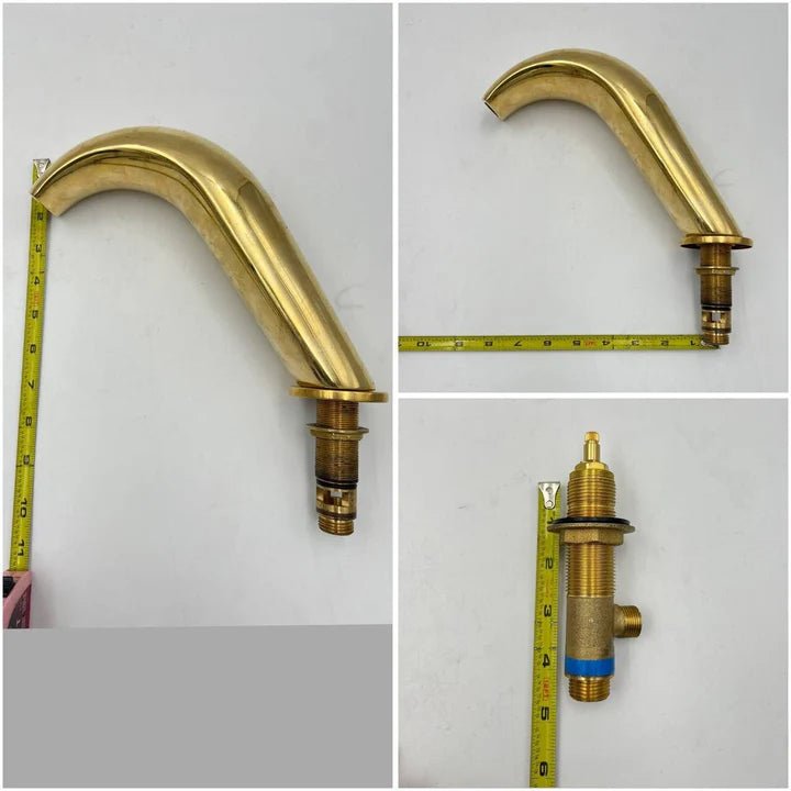 Handmade Brass Widespread Bathroom Faucet – Curved Spout with Cross Handles - Brasska